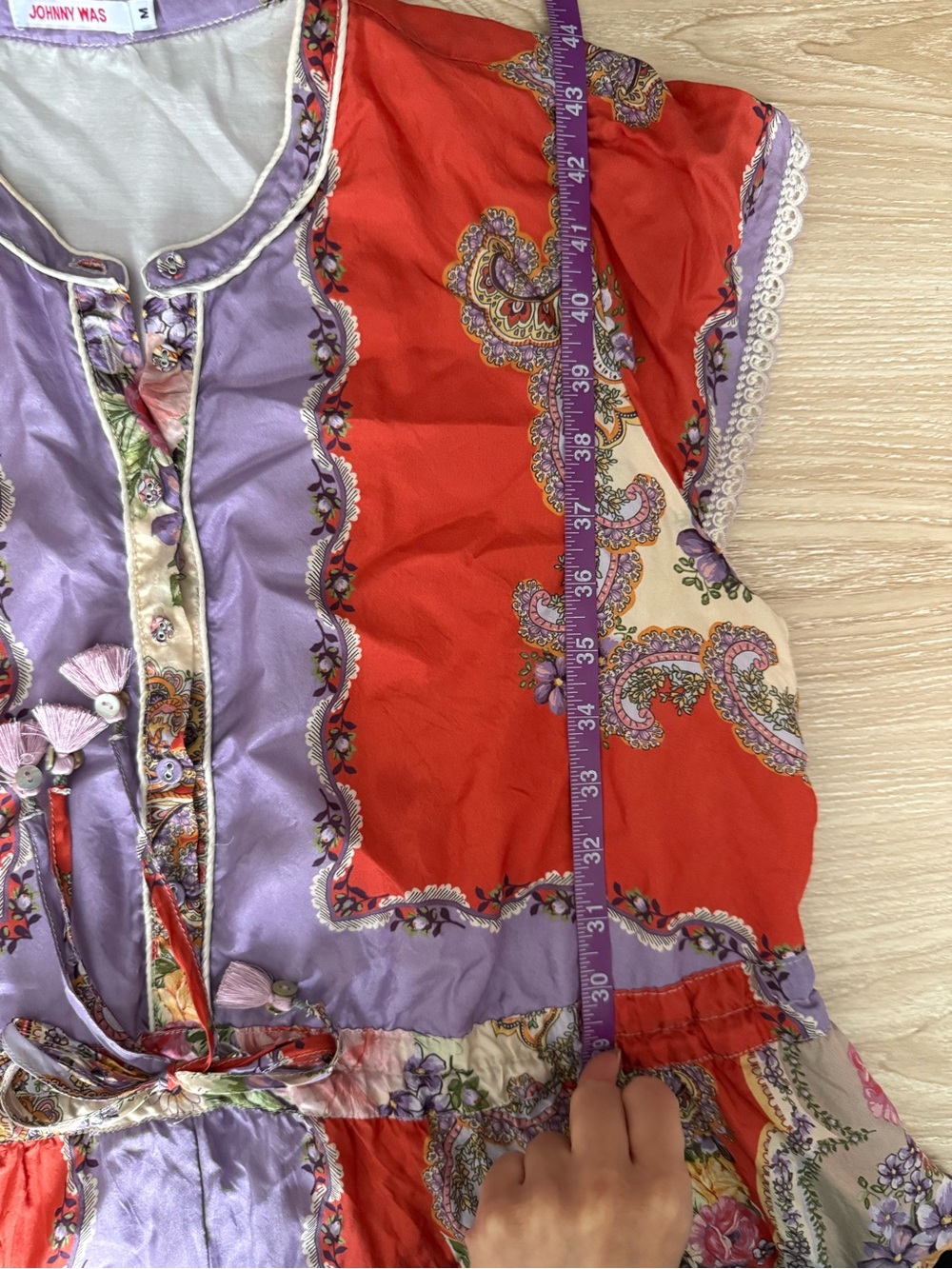 Johnny Was Medium Markel Lucy Tie Dress Silk Orange Purple Floral Boho Gypsy - Picture 11 of 11